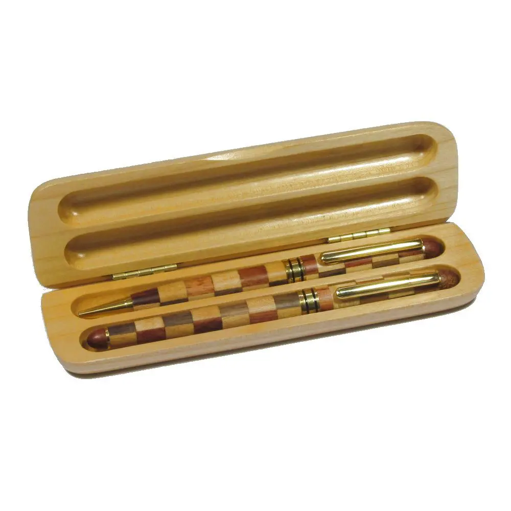Mixed Wood Ballpoint and Fountain Pen Set in Box - Image 3