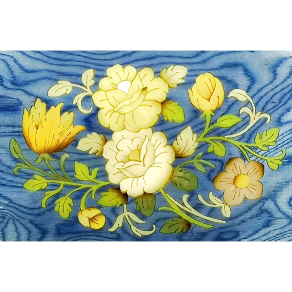 Handcrafted Wooden Blue Maple Burl Musical Jewellery Box with Marquetry Inlay - Image 4