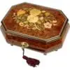 Handcrafted Wooden Elm Burl Musical Jewellery Box with Marquetry Inlay