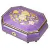 Handcrafted Wooden Purple Maple Burl Musical Jewellery Box with Marquetry Inlay