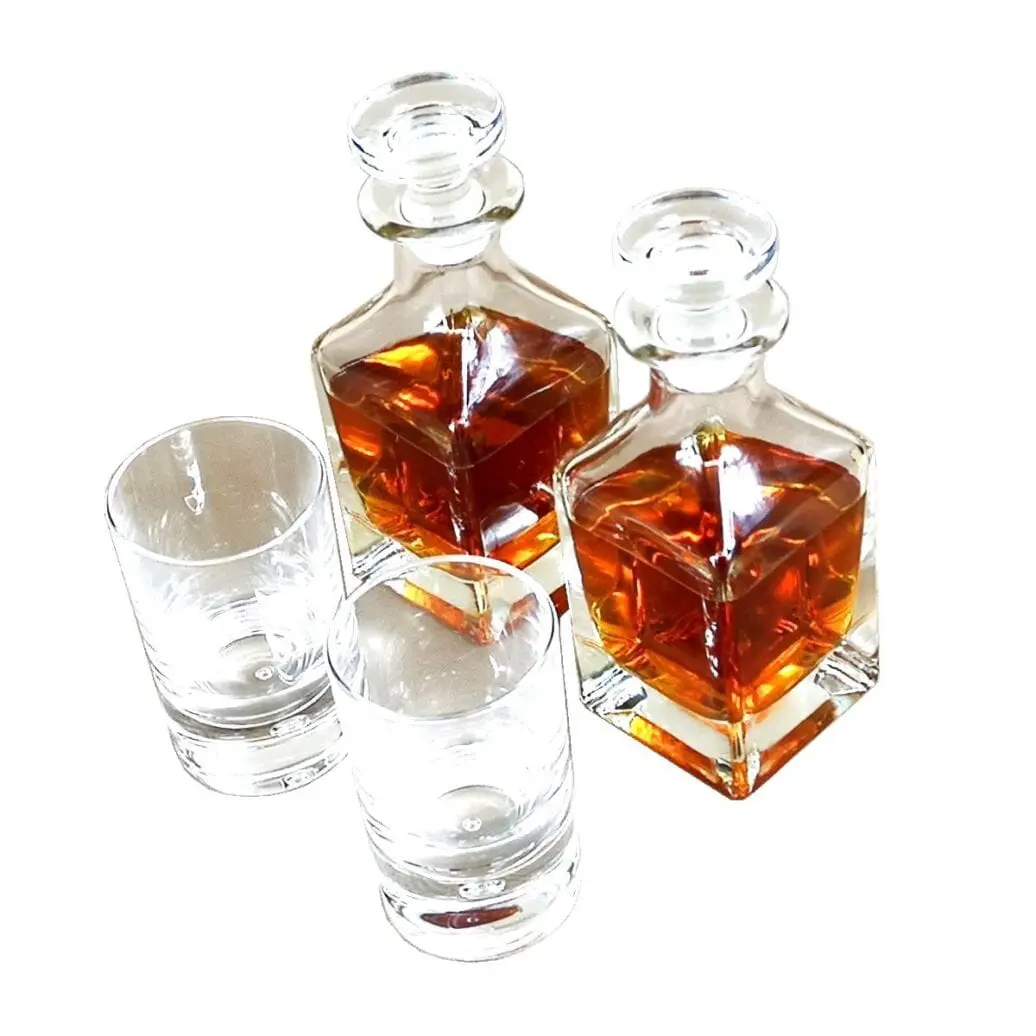 Hillwood Double Mini Decanter and Crystal Shot Glass Set in a Luxury English Burl Walnut Box. - Image 9