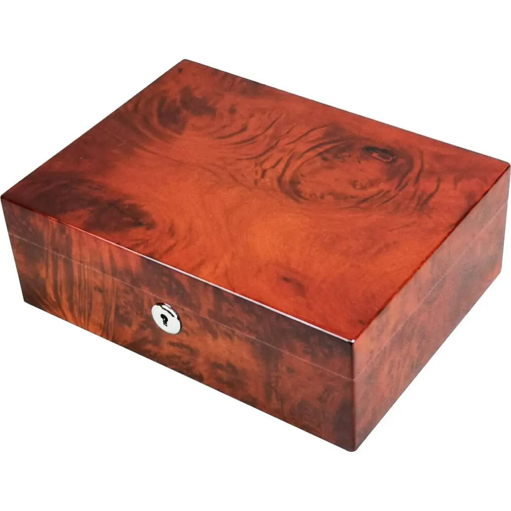 Makah Burlwood 15-20 Size Cigar Humidor with Lock - Image 2