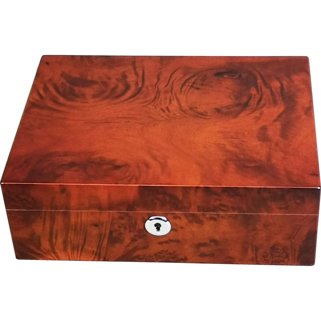 Makah Burlwood 15-20 Size Cigar Humidor with Lock - Image 3