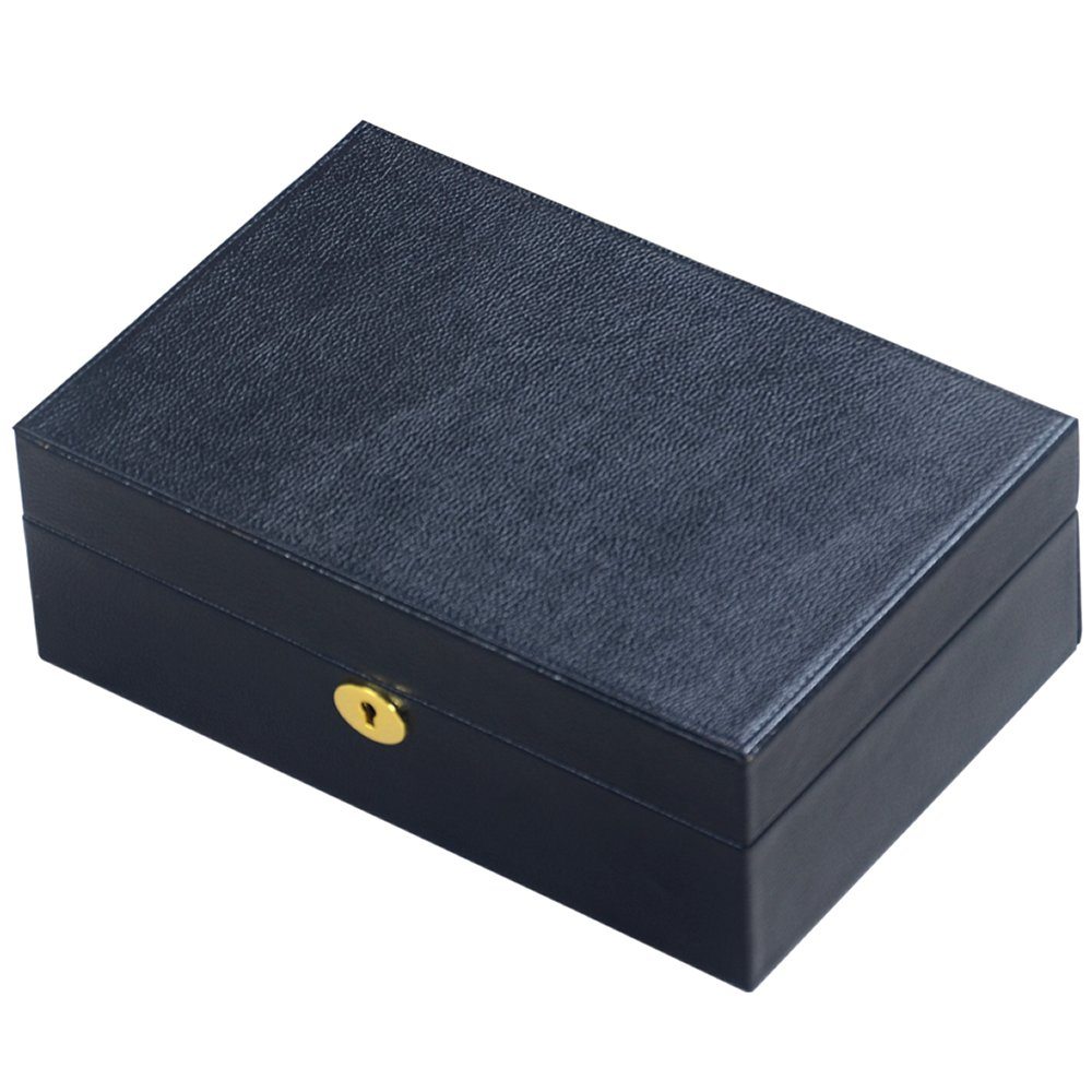 Genuine Full Hide Black Leather Jewellery Box with Lock Hillwood