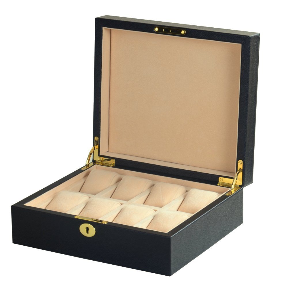 Genuine Full Hide Black Leather 8 Watch Storage Box Hillwood