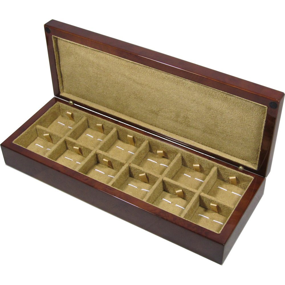 Camphor Burl Wood 12 Cufflink Box Hillwood