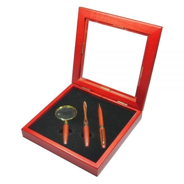 Rosewood Ballpoint , Letter Opener and Magnifying Glass Gift Set in Box