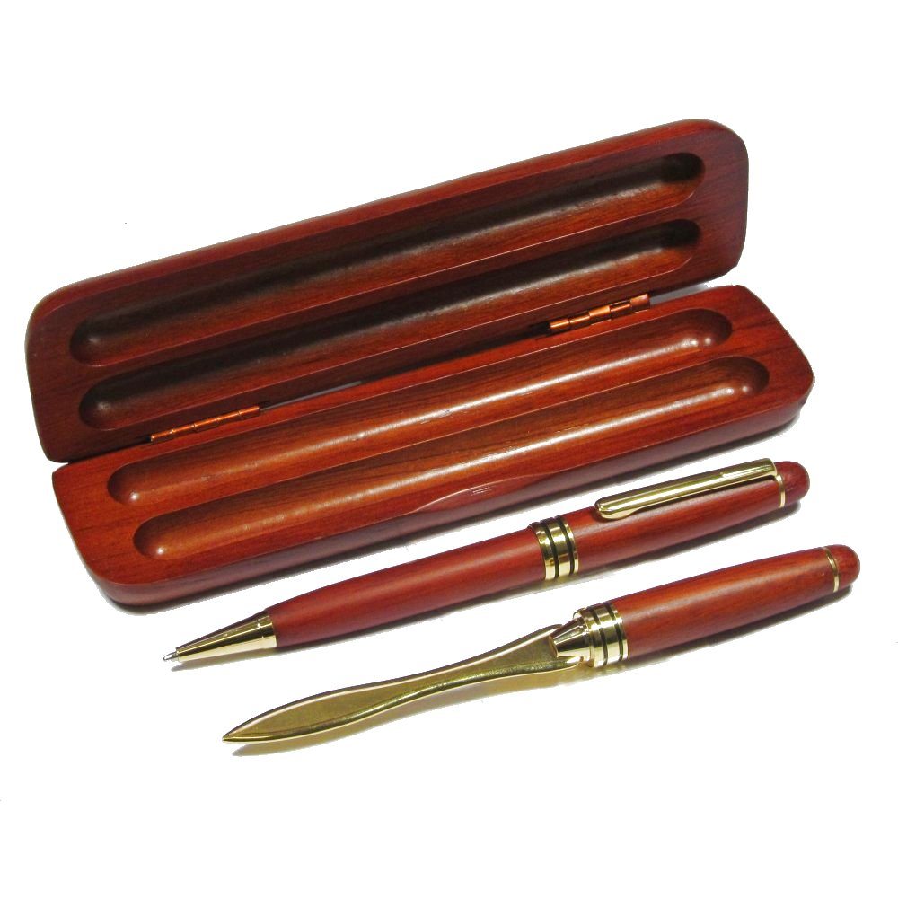Rosewood Ballpoint Pen and Letter Opener Set in Box Hillwood