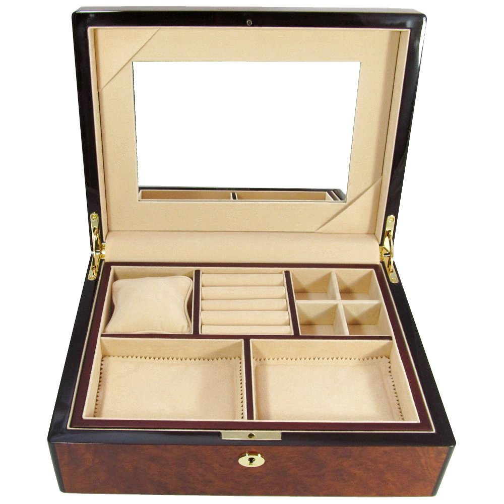 Makah Burl Wood Jewellery Box with Lift Out Tray Hillwood