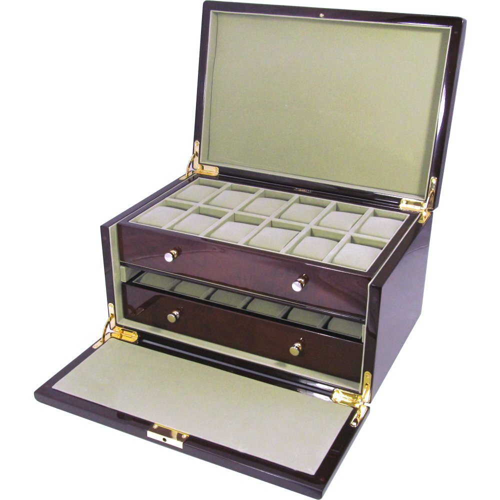 Camphor Burl Wood 24 Watch Storage Box Hillwood