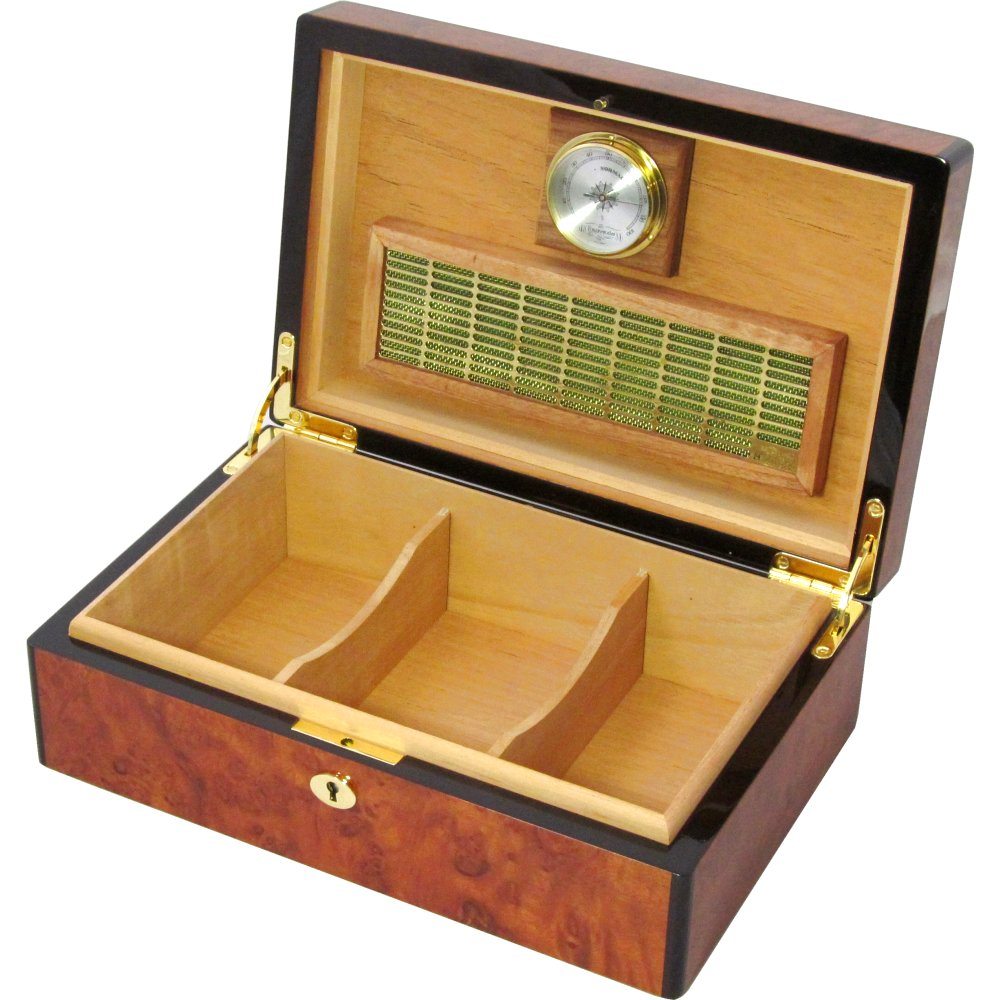 Makah Burlwood Veneer 25 Cigar Humidor with Lock Hillwood