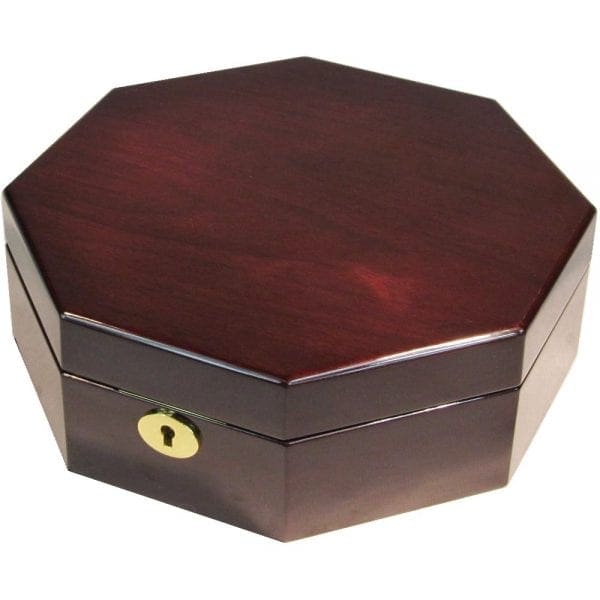 Octagonal Laminated Mahogany Jewellery Box Hillwood