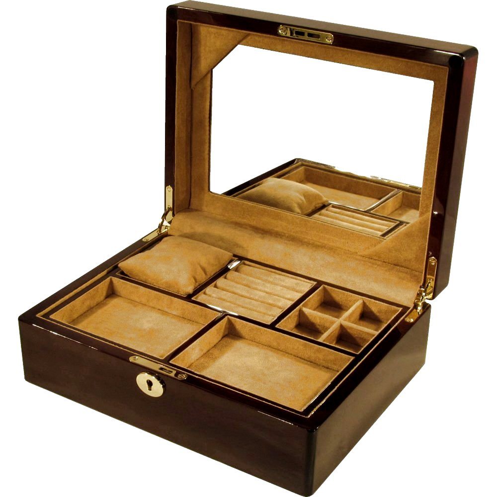 Laminated Mahogany Jewellery Box with Tray Hillwood