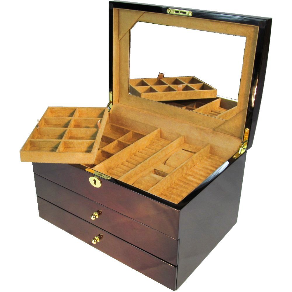 Large Laminated Mahogany Jewellery Box Hillwood