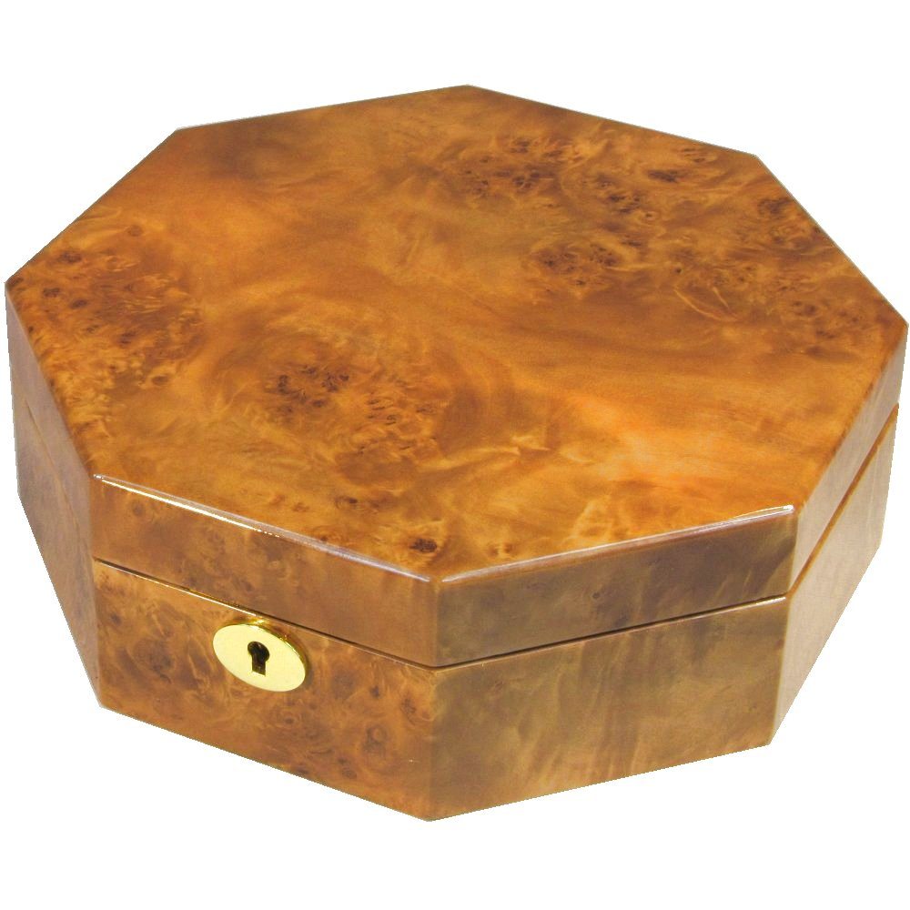 Octagonal Laminated Maple Burl Jewellery Box Hillwood
