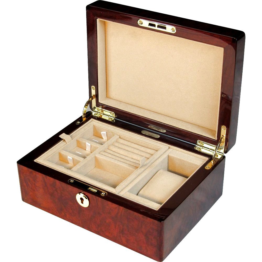 Makah Burl Wood Gents Valet Box with Lock Hillwood