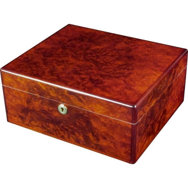 Makah Burl Wood 25 Cigar Humidor with Lock Hillwood