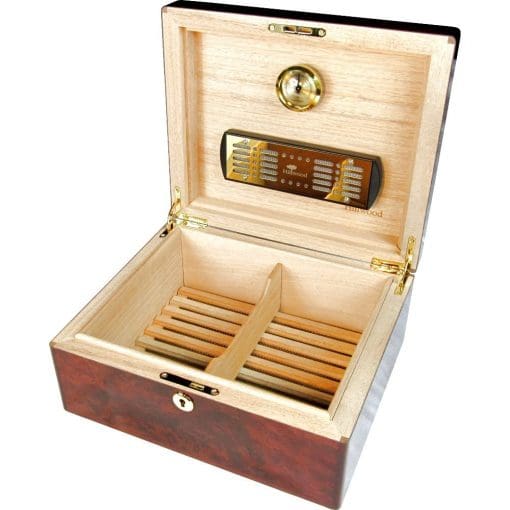 Makah Burl Wood 25 Cigar Humidor with Lock Hillwood