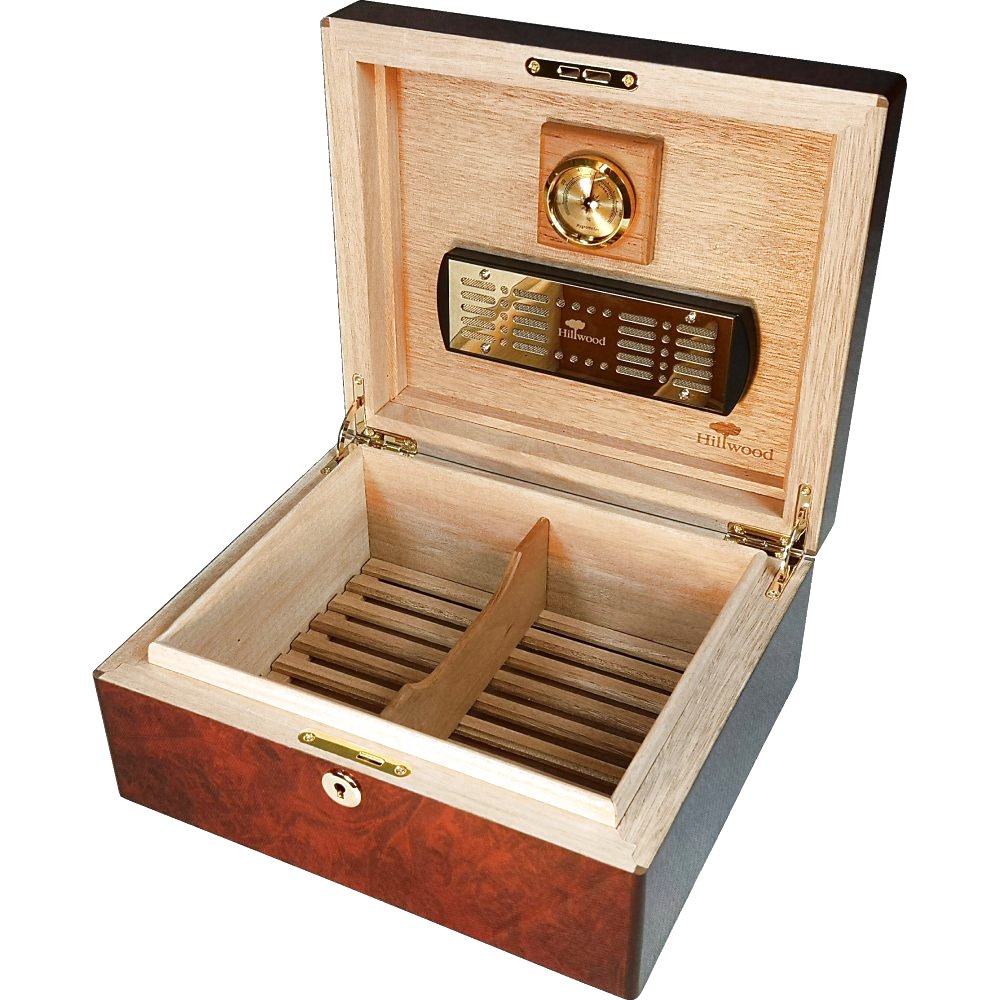 Makah Burl Wood 25 Cigar Humidor with Lock Hillwood