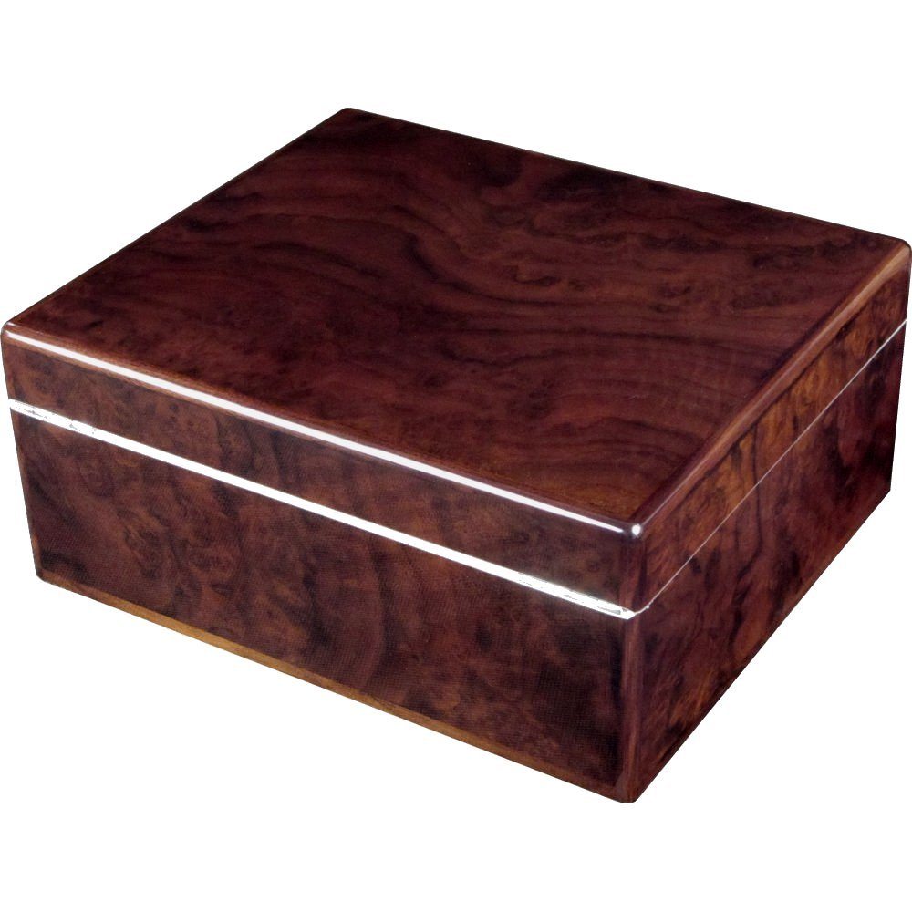 English Burl Walnut 25 Cigar Humidor with Lock Hillwood