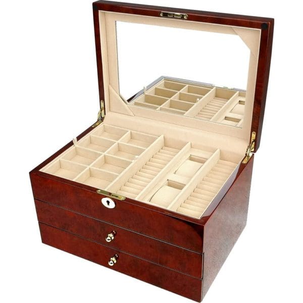 Extra Large Laminated Makah Burlwood Jewellery Chest With 2