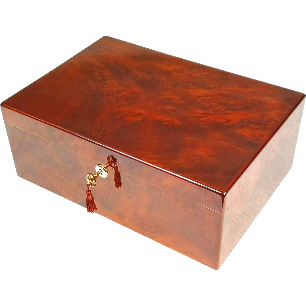 Makah Burl Wood 50 Cigar Humidor with Lock Hillwood