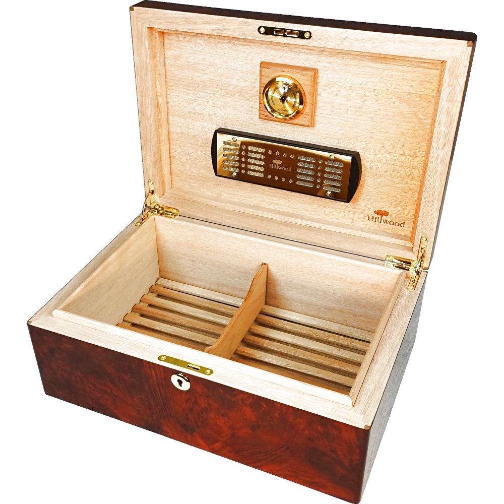 Makah Burl Wood 50 Cigar Humidor with Lock Hillwood