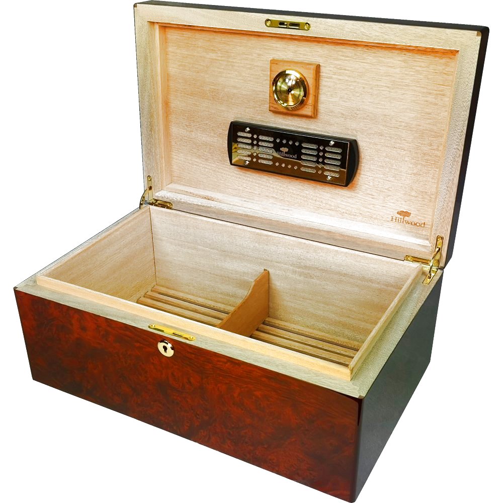 Makah Burl Wood 75 Cigar Humidor with Lock Hillwood
