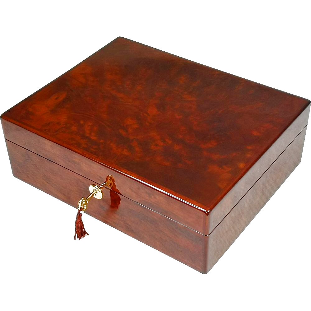 Makah Burl Wood 40 Cufflink Box with Lock Hillwood