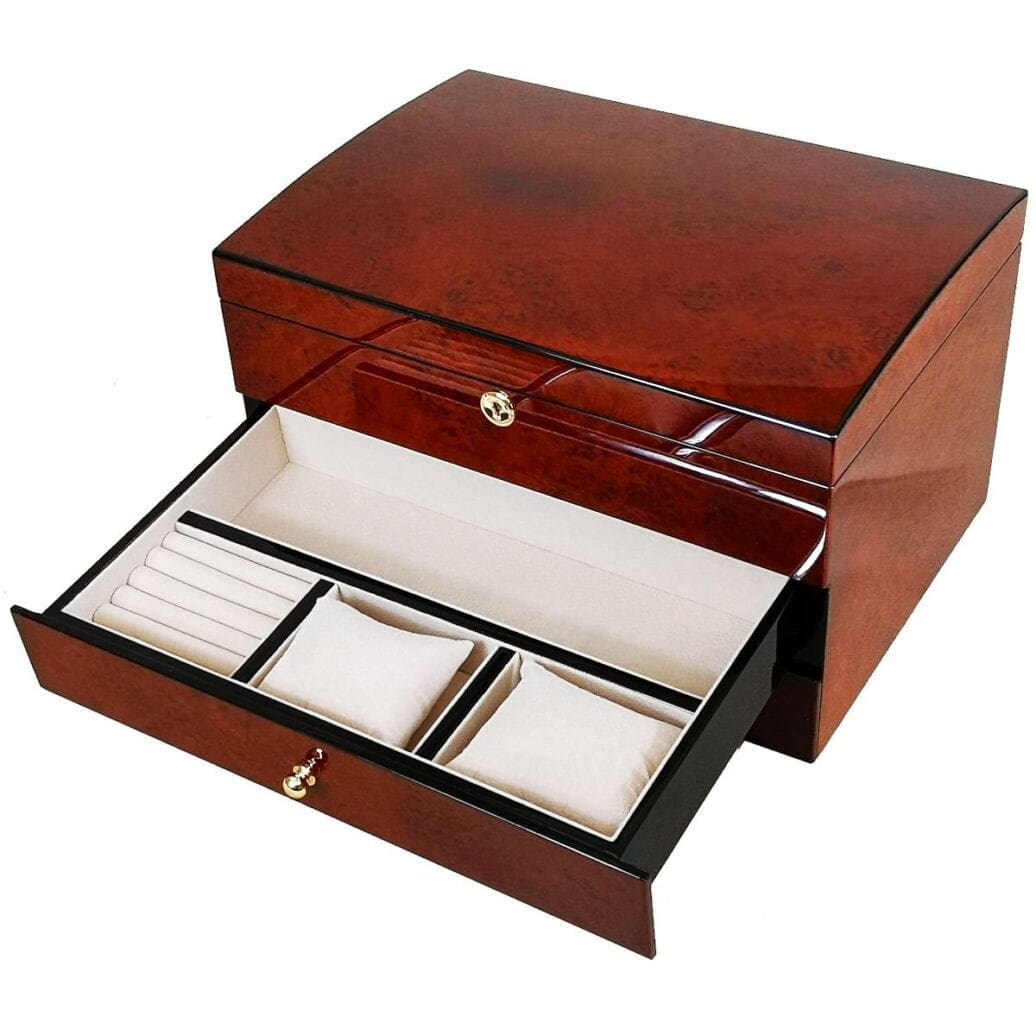 Extra Large Makah Burl Wood Jewellery Box with Multiple Compartments