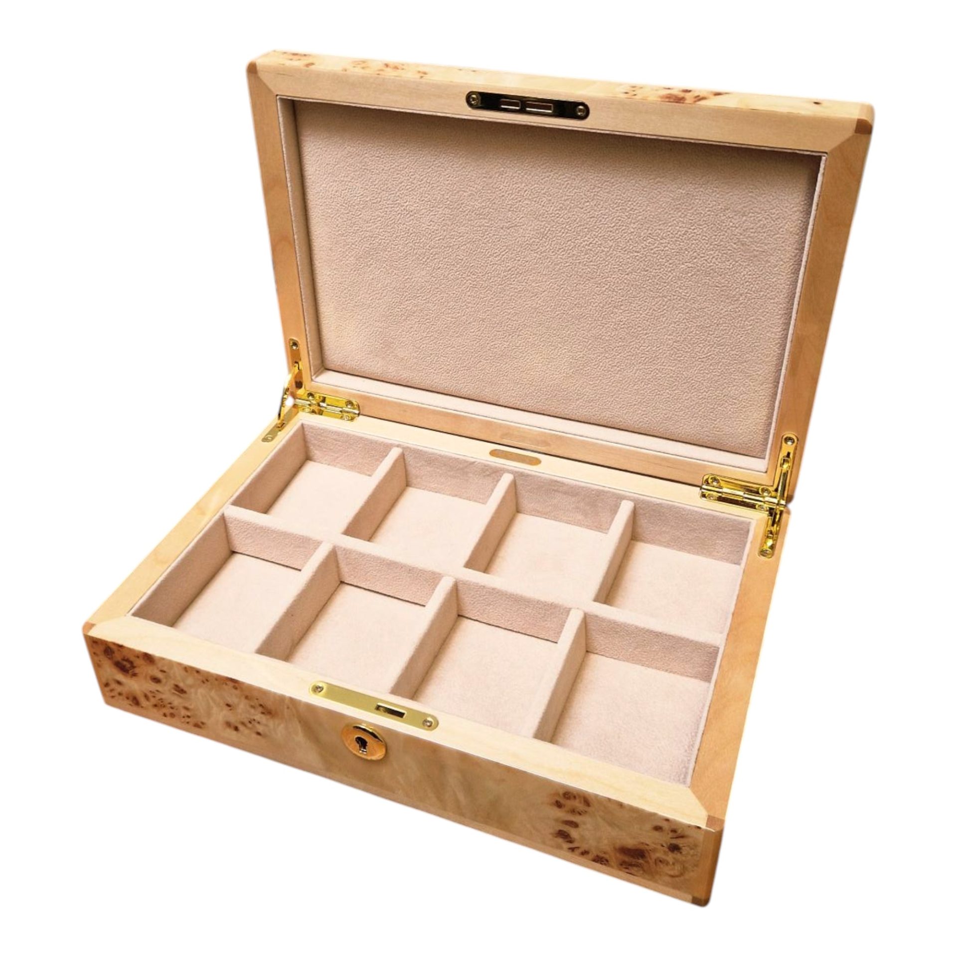 Maple Burl Wood 8 Pocket Watch Box with Lock - Image 8