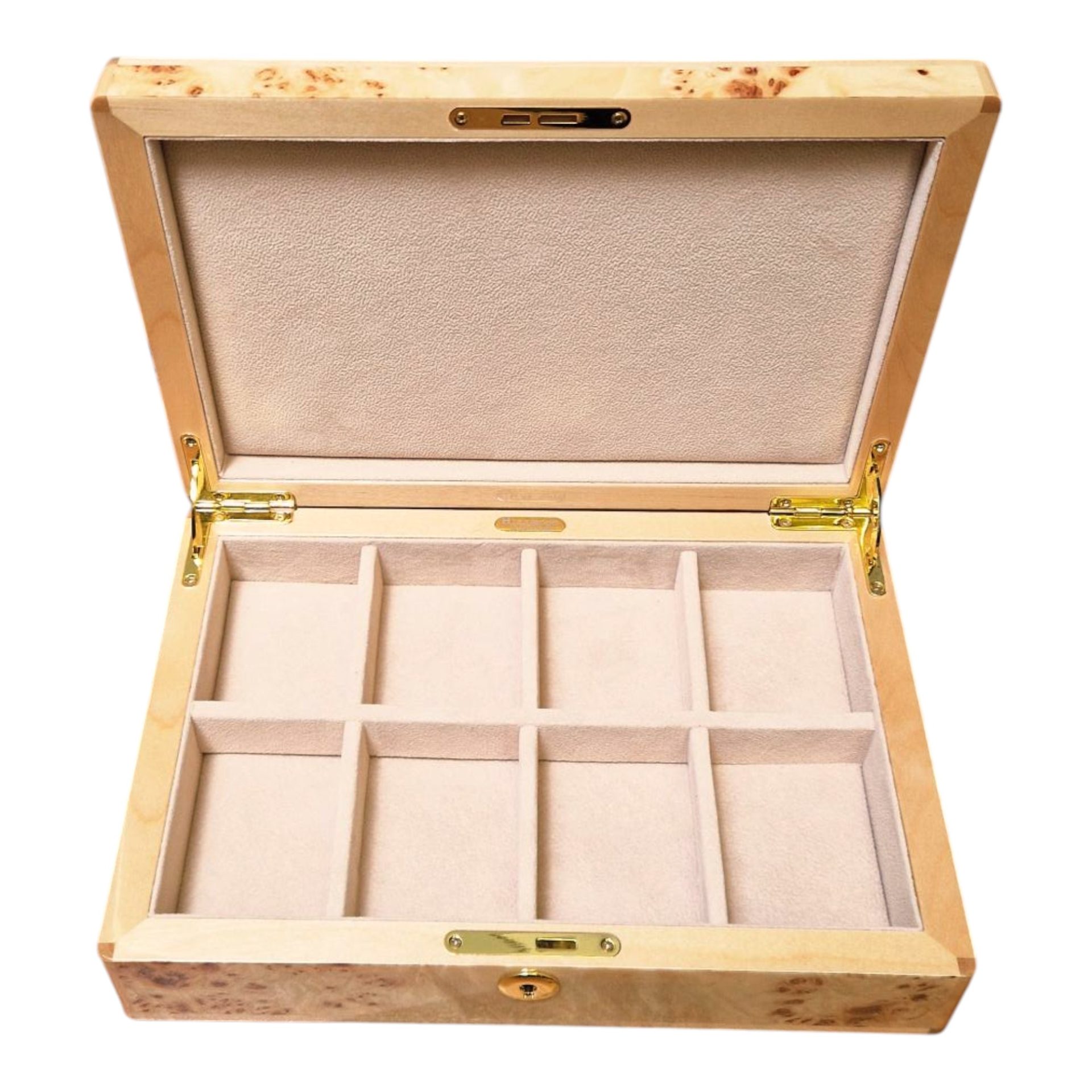 Maple Burl Wood 8 Pocket Watch Box with Lock - Image 7