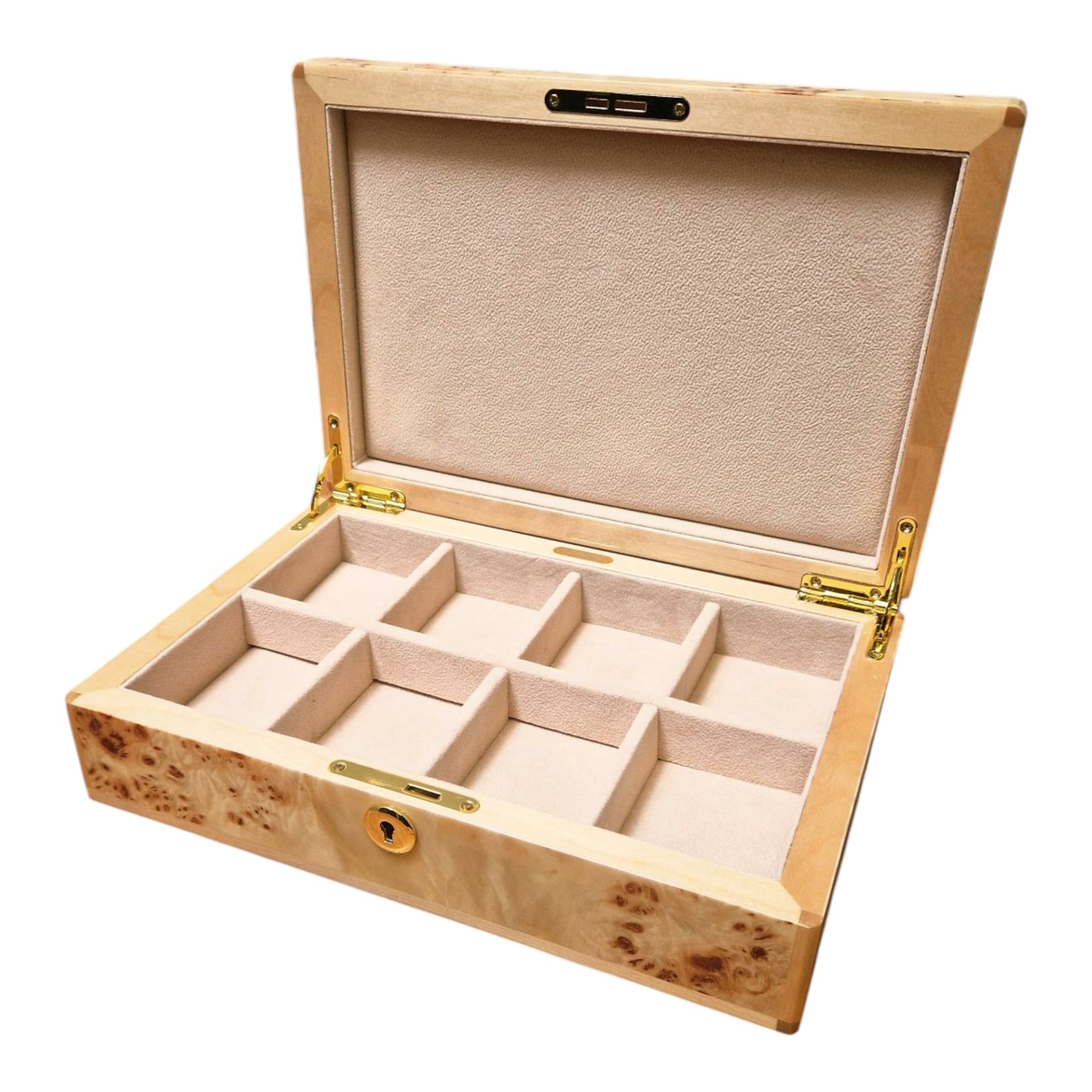 Maple Burl Wood 8 Pocket Watch Box with Lock - Image 5